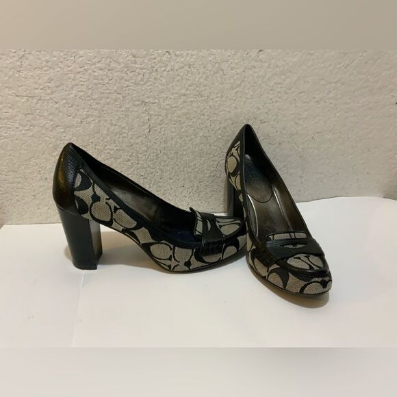 Coach black and gray monogrammed heels size 7B - Picture 1 of 10